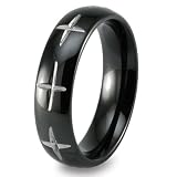 Black Plated Polished Tungsten Carbide Ring with Cross Cut-outs (6.0mm) - Sizes 8 - 12