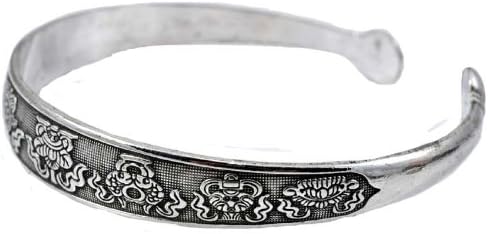 Unisex Alloy Silver Tone Unique Skinny Cuff Bracelet (Tibetan 8 Auspicious Signs)