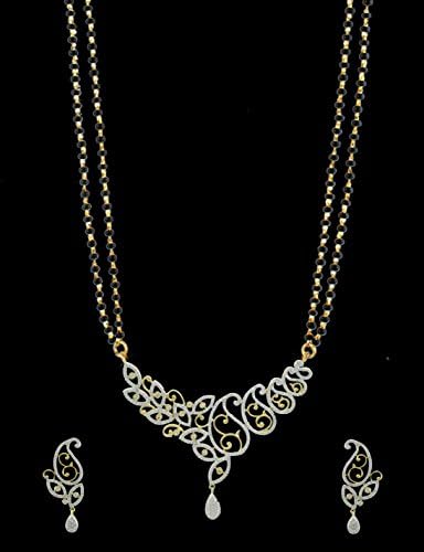 CZ Diamond Artificial Mangal Sutra in Clear Color and Two Tone Polish