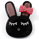 Cute Jet-Black Plastic Bunny Brooch With Crystal Bow