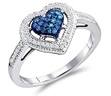 Blue Aqua Diamond Heart Ring 10k White Gold Anniversary (1/4 Carat)
