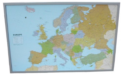 Politische Europakarte auf Kork-Pinnwand, englisch: 1:10350000