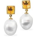 14K Yellow or White Gold Paspaley South Sea Cultured Pearl and Citrine Earrings - Various Sizes