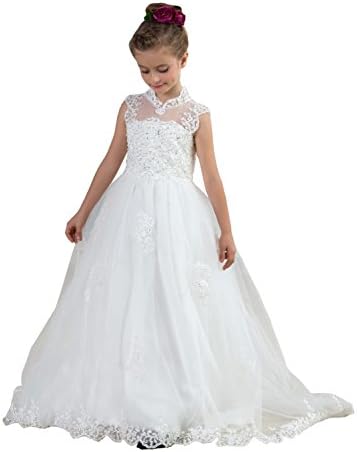 Starsdress Keyhole Back Appliques Tulle Wedding Flower Girl Pageant Dress SD011