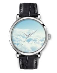 SPRAWL Aanalog Fashion Series Silver Ladies Watches of Genuine Black Leather Strap,Unique Wrist Watch for Women Girls Designed with Clouds over the sky