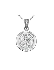 925 Sterling Silver Rhodium Small St. Joseph Medal Pendant - 16/18 Adjustable Chain Included