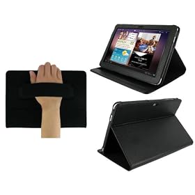 rooCASE Multi-Angle (Black) Leather Folio Case Cover for Samsung GALAXY Tab 10.1 Wi-Fi / 3G