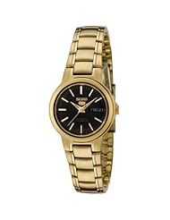 Seiko Womens SYME48 Seiko 5 Automatic Black Dial Gold-Tone Stainless Steel Watch