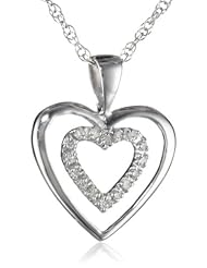925ss 0.08Ct.Tw White Diamond Heart with Chain Pendant Necklace, 18"