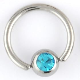 One Stainless Steel Captive Bead Ring: 14g 1/2", Bead: 6mm, Aqua