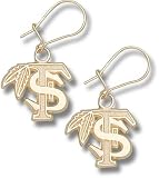 Florida State Seminoles 1/2 FS with Feather Dangle Earrings - Sterling Silver Jewelry