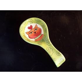 Ursula Dodge Cats Hand Painted Spoon Rest, Green by Henriksen Imports