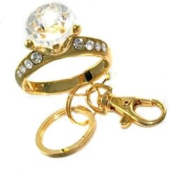 Big Bling Giant "Diamond" Gold Engagement Ring Fashion Keychain Bag Charm