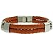 Mens Bracelet Leather Tan Woven Stainless Steel