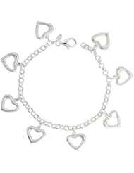 Sterling Silver Charm Bracelet with Cut-Out Hearts, 11/16" (18mm) wide