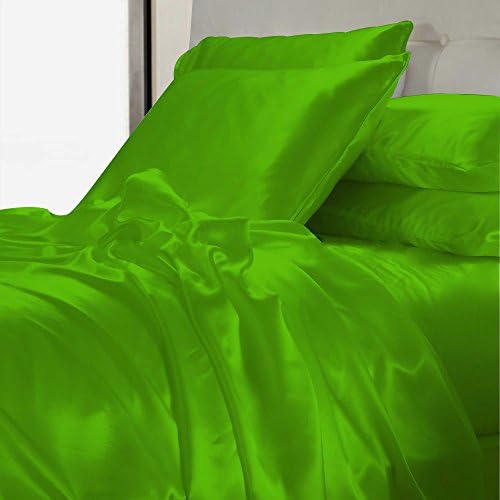 Satin Duvet Cover Solid (Queen, Parrot Green) By Bedding Spa