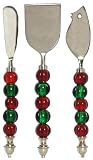 Decorative Cheese Set of Three With Christmas Red and Green Glass Beads Handles