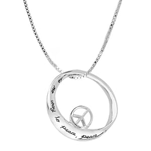 Sterling Silver "There Is No Way To Peace Peace Is The Way" Mobius Circle with Peace Sign Pendant 18"