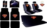 16pcs New Superman Car Seat Covers Set with Heavy Duty Carpet Floor Mats, Shoulder Pads and Steering Wheel Cover, Keychain