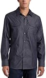 Calvin Klein Men's Herringbone Chambray Long Sleeve Shirt,Officer Navy,Large