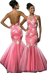 Sexy Sophisticated Halter Flared-Skirt Full Length Fall Fitted Brocade/Taffeta Evening Dress/Prom Dress 