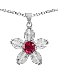 Candygem 925 Sterling Silver Created Round Ruby Flower Pendant