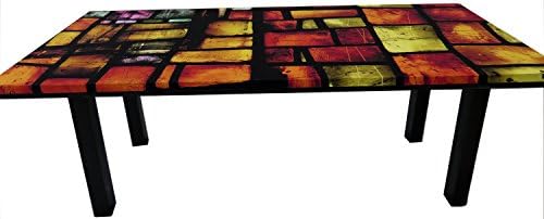 Upholstered Coffee Table Suede Fabric Print Red Stained Glass Pattern