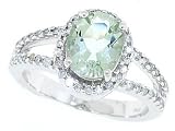 1.51CT Oval Green Amethyst and Diamond Gemstone Ring in 10Kt White Gold