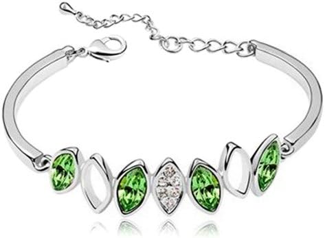 Silver Bracelet Emerald Green Marquise Swarovski Element Austria Crystal Gems FREE Organza Pouch Bag by Small Goby