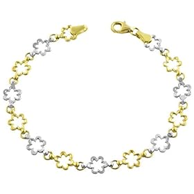 14 Karat Yellow and White Gold 7 Inch Floral Bracelet by Kooljewelry