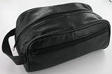 Men's Black Leather Toiletry Bag/Men's Wash Bag (WB4) With Grooming Accessories