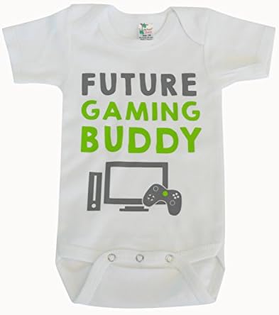KiddieCo Baby Future Gaming Buddy White Bodysuit Grey/Green Print 6-12 months