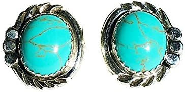 St. Silver Navajo Crafted Oval Synthetic Turquoise Stone Stud Post Earrings Handcrafted Native American Indian Jewelry in GIFT BOX