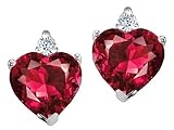 3.04 cttw Heart Shape Created Ruby and Genuine Diamonds Earring Studs in 14k White Gold
