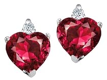 3.04 cttw Heart Shape Created Ruby and Genuine Diamonds Earring Studs