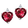 3.04 cttw Heart Shape Created Ruby and Genuine Diamonds Earring Studs in 14k White Gold