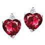 3.04 cttw Heart Shape Created Ruby and Genuine Diamonds Earring Studs in 14k White Gold