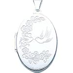 Sterling Silver Love Birds Oval Locket Jewelry 33mm