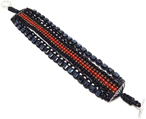 Threaded Cotton Wax Toggle Bracelet w/ Black, Red, &amp; Gold Beads 90 890 2964