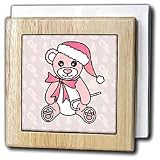 Christmas Cute Pink Teddy Bear with Santa hat - 6 Inch Tile Napkin Holder