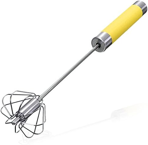 Pro Hand Whisk | Brilliant Rotating Hand-Push Milk Frother Egg Beater Whisk | Ultimate Aeration and Quiet Blender Action | Super Comfy Grip with Anti-Slip Feature | Premium Stainless Steel and ABS Material | Dishwasher Safe | Yellow