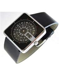 Slim Modern DESIGNER WATCH Retro Rotating Discs BLACK Jump Hour