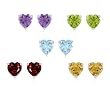 Sterling Silver Amethyst, Citrine, Blue Topaz, Garnet and Peridot Heart Stud Earrings, Set of Five