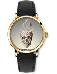 SPRAWL Aanalog Fashion Series Gold Ladies Watches of Genuine Black Leather Strap,Unique Wrist Watch for Women Girls Designed with skull
