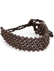 Chan Luu Brown Semi Precious Stones on Cocoa Cotton Cord Cuff Bracelet
