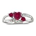 7/8ct Triple Heart Shaped Created Ruby and Diamond Ring in Sterling Silver