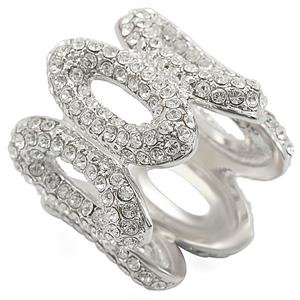Size 8 Circles Clear Crystal Brass Rhodium Ring 