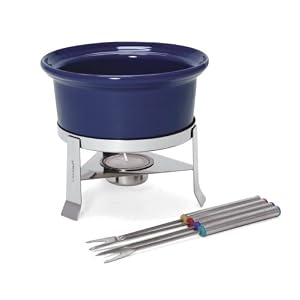 Chantal 3 Cup Ceramic Fun Fondue Set, Glossy Indigo Blue by Chantal