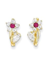 MadiK® 14k Yellow Gold CZ July Birthstone Flower Polished Hinged Hoop Earrings