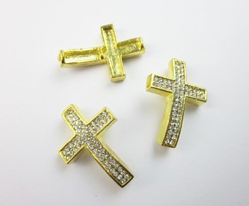 Sideways Pave Cross Rhinestone Gold 2pc 26mmx40mm